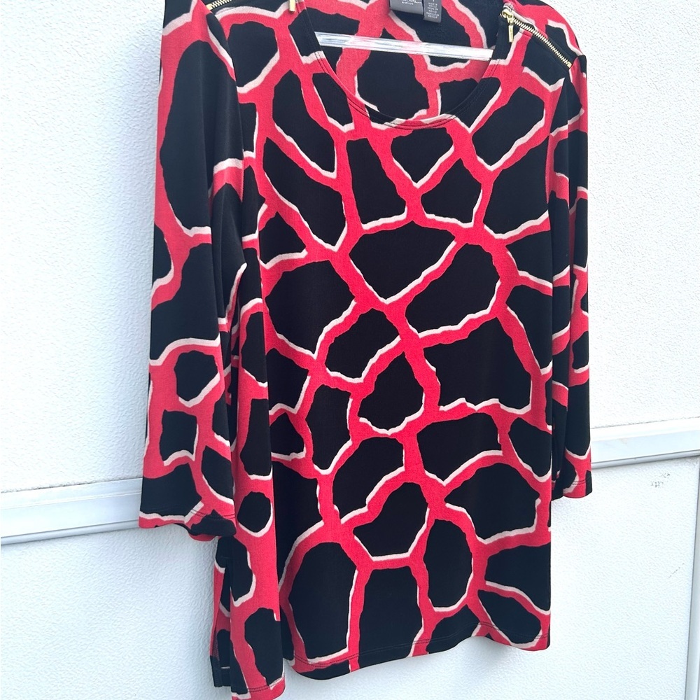 Chicos Travelers WOMENS Top Sz M 1 Artsy 3/4 Sleeve Tunic Stretch Going Out - Picture 6 of 11